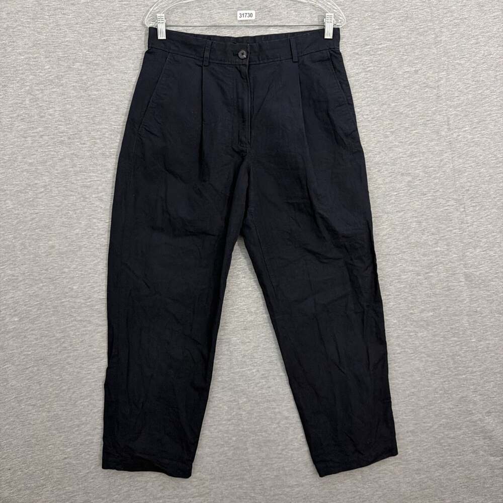 COS Womens Size 8 Black Cotton Linen Blend Pleated Trousers Pants